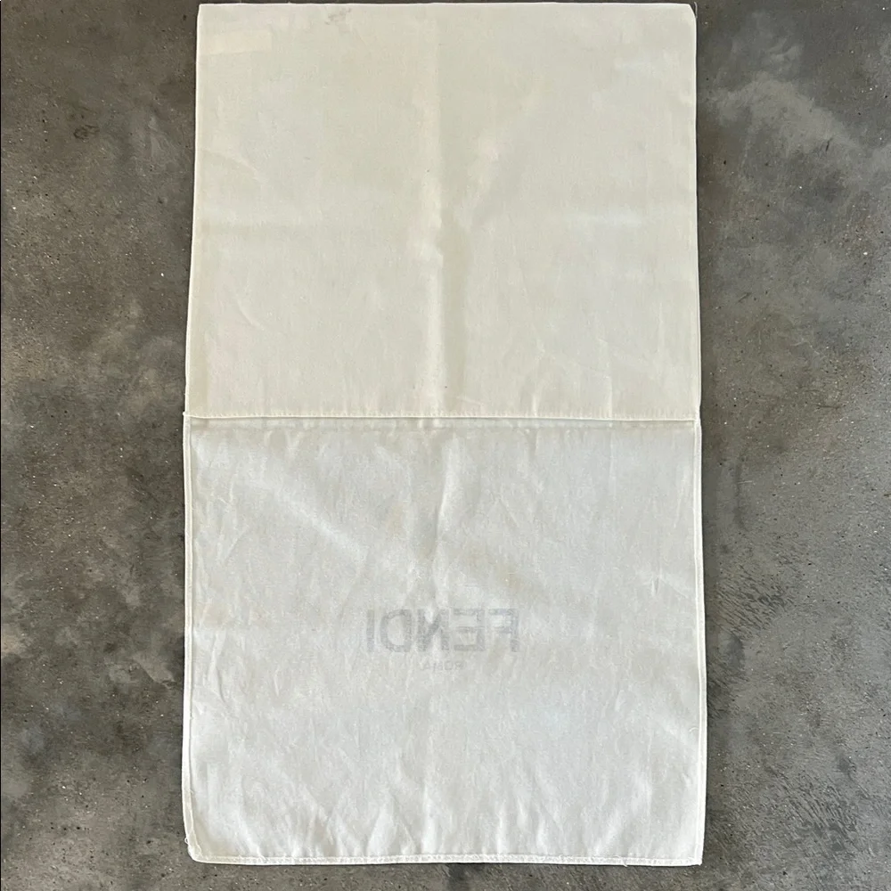 Authentic Fendi White Cotton Logo Dust Bag with Black Print